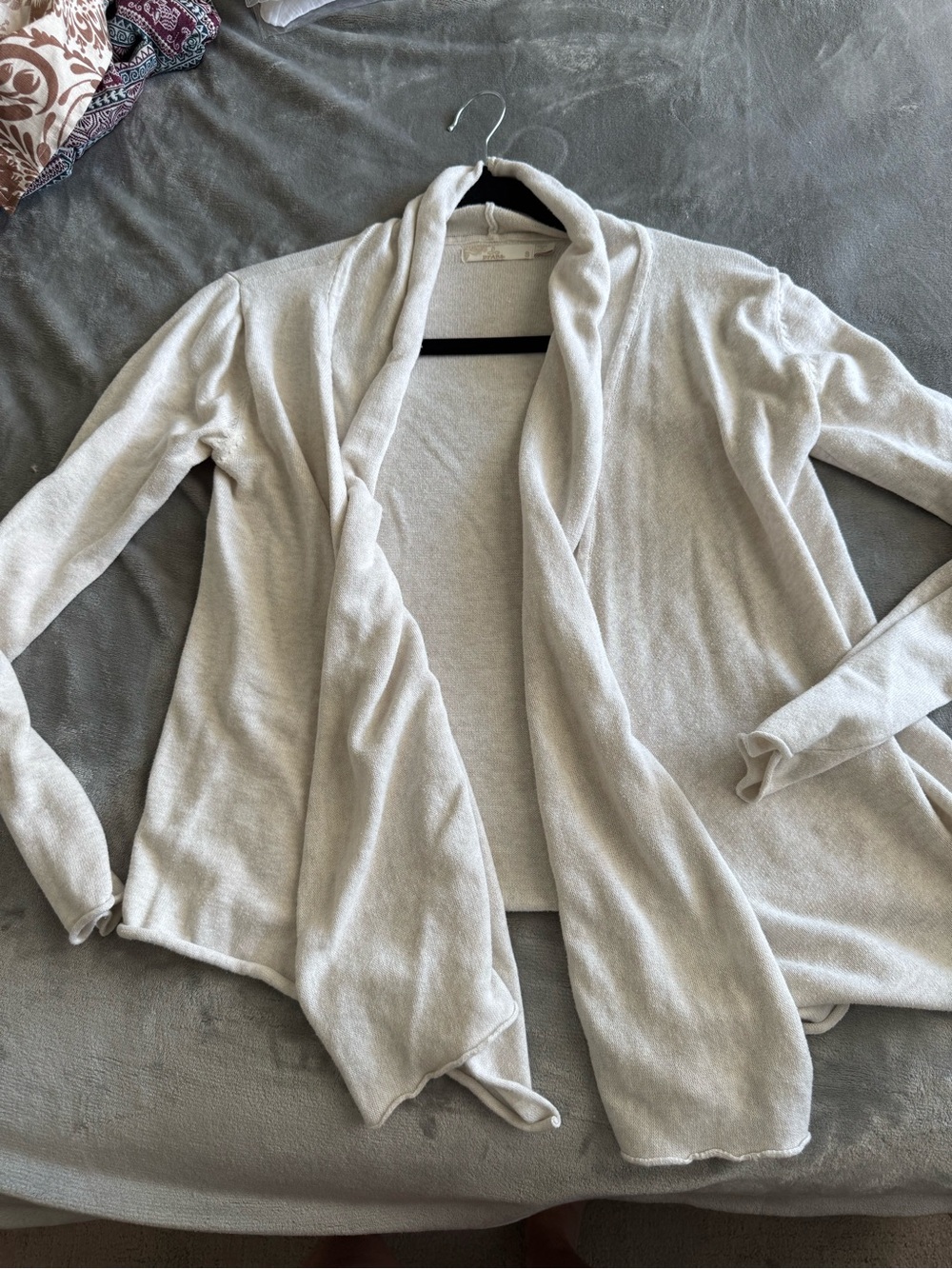 Prana Light Beige Open-Front Draped Cardigan